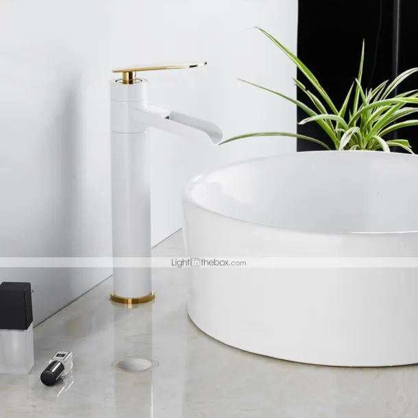 Waterfall Bathroom Sink Mixer Faucet Tall, Antique Brass Single Handle Basin Taps with Cold and Hot Hose