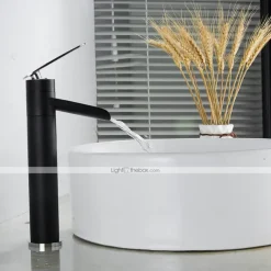 Waterfall Bathroom Sink Mixer Faucet Tall, Antique Brass Single Handle Basin Taps with Cold and Hot Hose