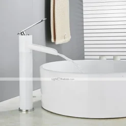 Waterfall Bathroom Sink Mixer Faucet Tall, Antique Brass Single Handle Basin Taps with Cold and Hot Hose