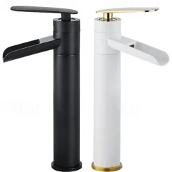 Waterfall Bathroom Sink Mixer Faucet Tall, Antique Brass Single Handle Basin Taps with Cold and Hot Hose