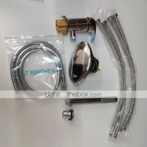 Waterfall Bathtub Faucet Deck Mounted, Widespread Bathroom Faucet Bath Roman Tub Filler Mixer Tap Brass, 3 Hole Sprayer with Cold Hot Water Hose