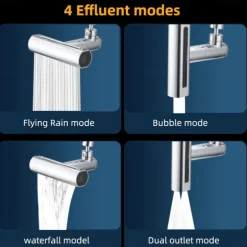 Waterfall Faucet accessory, Waterfall Kitchen Tap Universal Bathroom Kitchen Faucet Multi Function 4 in 1 360 Swiveling Sprayer Head Filter