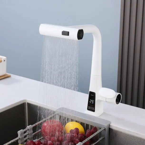 Waterfall Kitchen Faucet, 2023 Latest Centerset Faucet for Kitchen Sink, 3 in 1 Multi-functional Single Handle One Hole Pull out Cylinder Spout Kitchen Taps, Ceramic Valve Insides