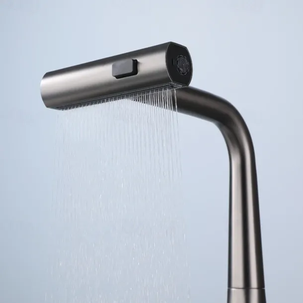 Waterfall Kitchen Faucet, 2023 Latest Centerset Faucet for Kitchen Sink, 3 in 1 Multi-functional Single Handle One Hole Pull out Cylinder Spout Kitchen Taps, Ceramic Valve Insides