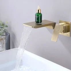 Waterfall Wall Mounted Bathroom Sink Mixer Faucet Matte Black, Solid Brass Basin Mixer Tap Single Handle One Lever Lavatory Taps Black Gold Chrome