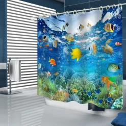 Waterproof Fabric Shower Curtain with Hooks 180cm*180cm(70
