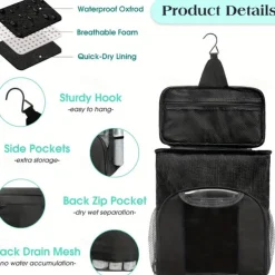 Waterproof Hanging Shower Caddy Organizer with 7 Flexible Holders.Quick Dry Mesh Toiletry Bag with Touch-Friendly Pocket for Smartphones Wall-Mount Shower Tote for College Dorm Gym and Travel 1PCS