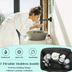 Waterproof Hanging Shower Caddy Organizer with 7 Flexible Holders.Quick Dry Mesh Toiletry Bag with Touch-Friendly Pocket for Smartphones Wall-Mount Shower Tote for College Dorm Gym and Travel 1PCS