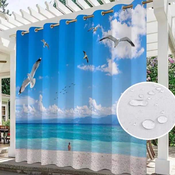 Waterproof Indoor Outdoor Curtains Sunflowers for Wedding Patio Thick Privacy Grommet Curtains for Wedding Bedroom, Living Room, Porch, Pergola, Cabana