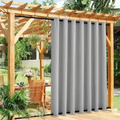 Waterproof Indoor Outdoor Curtains, Windproof Outdoor Canvas Curtains Top and Bottom Grommet, Outside Drapes for Patio Porch Pergola Arbor Lanai Gazebo Yard