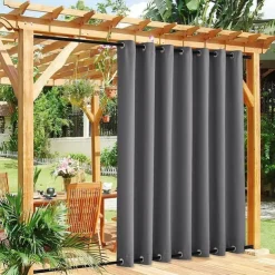 Waterproof Indoor Outdoor Curtains, Windproof Outdoor Canvas Curtains Top and Bottom Grommet, Outside Drapes for Patio Porch Pergola Arbor Lanai Gazebo Yard