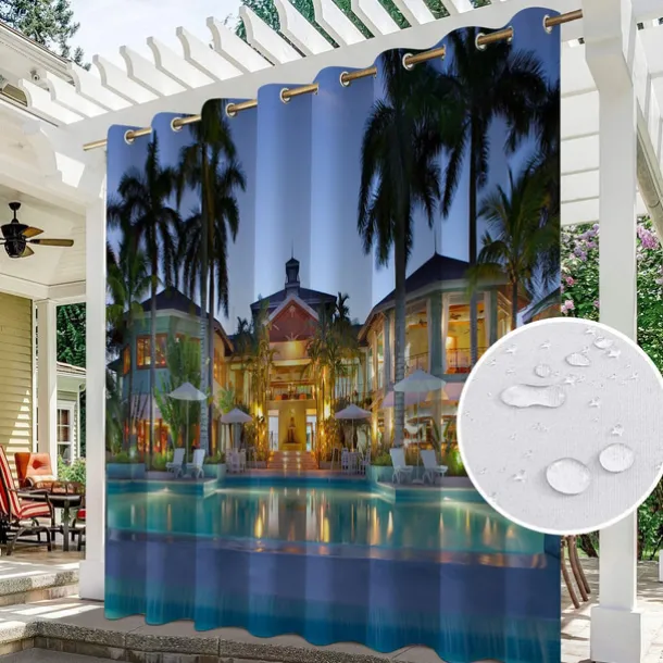 Waterproof Indoor Outdoor Curtains for Wedding Patio Thick Privacy Grommet Curtains for Wedding Bedroom, Living Room, Porch, Pergola, Cabana, 1 Panel
