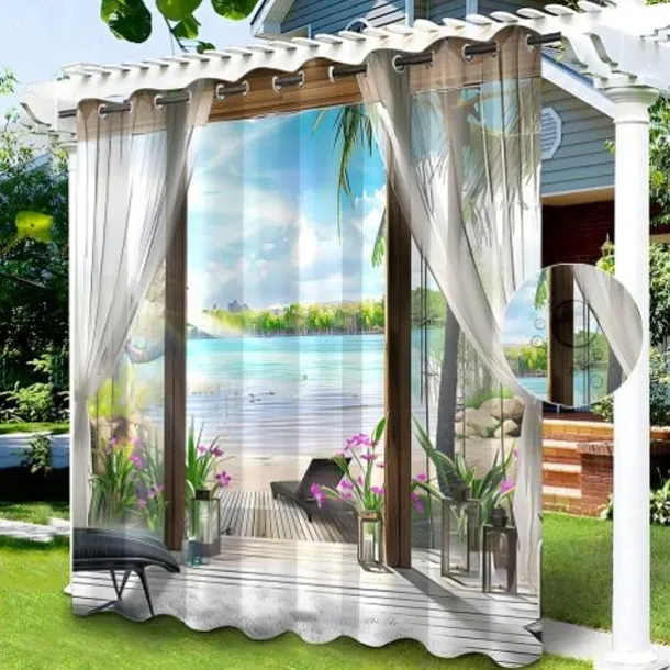Waterproof Indoor Outdoor Curtains for Wedding Patio Thick Privacy Grommet Curtains for Wedding Bedroom, Living Room, Porch, Pergola, Cabana, 1 Panel