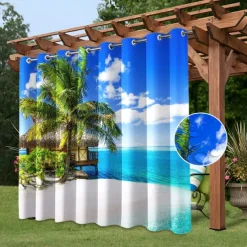 Waterproof Outdoor Curtain Privacy, Sliding Patio Curtain Drapes, Pergola Curtains Grommet 3D Watrefall Rock For Gazebo, Balcony, Porch, Party, 1 Panel