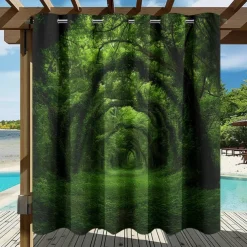 Waterproof Outdoor Curtain Privacy, Outdoor Shades, Sliding Patio Curtain Drapes, Pergola Curtains Grommet Forest For Gazebo, Balcony, Porch, Party