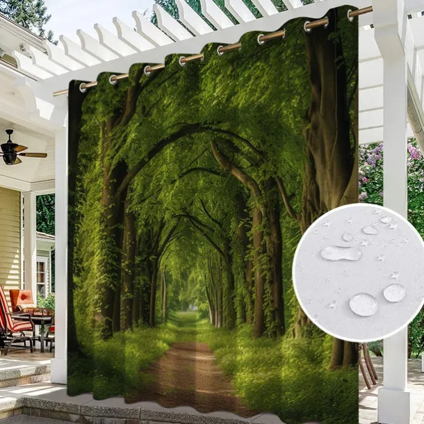 Waterproof Outdoor Curtain Privacy, Outdoor Shades, Sliding Patio Curtain Drapes, Pergola Curtains Grommet Forest For Gazebo, Balcony, Porch, Party