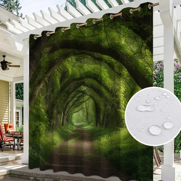 Waterproof Outdoor Curtain Privacy, Outdoor Shades, Sliding Patio Curtain Drapes, Pergola Curtains Grommet Forest For Gazebo, Balcony, Porch, Party