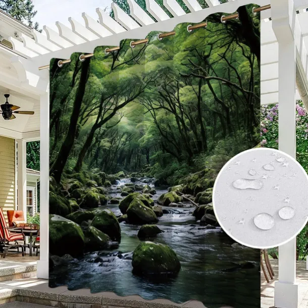 Waterproof Outdoor Curtain Privacy, Outdoor Shades, Sliding Patio Curtain Drapes, Pergola Curtains Grommet Forest Creek For Gazebo, Balcony, Porch, Party