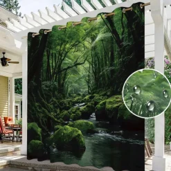 Waterproof Outdoor Curtain Privacy, Outdoor Shades, Sliding Patio Curtain Drapes, Pergola Curtains Grommet Forest Creek For Gazebo, Balcony, Porch, Party