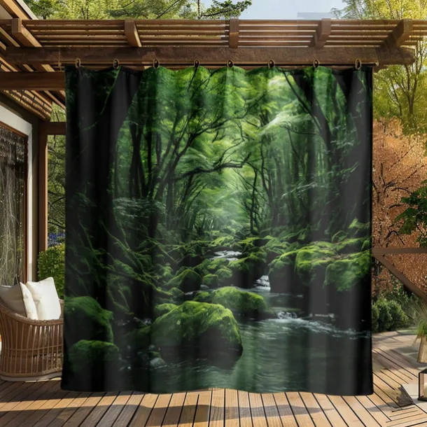Waterproof Outdoor Curtain Privacy, Outdoor Shades, Sliding Patio Curtain Drapes, Pergola Curtains Grommet Forest Creek For Gazebo, Balcony, Porch, Party