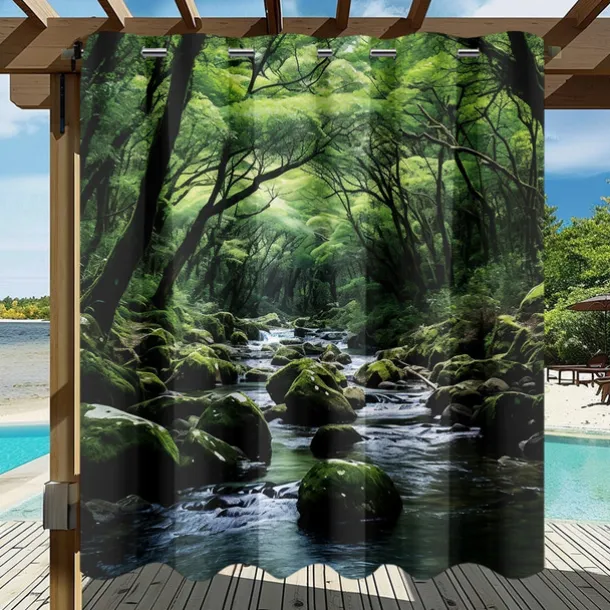 Waterproof Outdoor Curtain Privacy, Outdoor Shades, Sliding Patio Curtain Drapes, Pergola Curtains Grommet Forest Creek For Gazebo, Balcony, Porch, Party