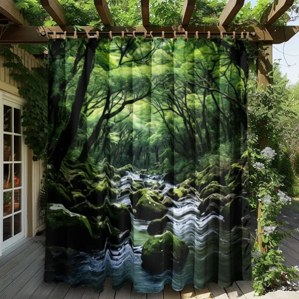 Waterproof Outdoor Curtain Privacy, Outdoor Shades, Sliding Patio Curtain Drapes, Pergola Curtains Grommet Forest Creek For Gazebo, Balcony, Porch, Party