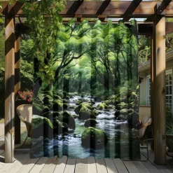 Waterproof Outdoor Curtain Privacy, Outdoor Shades, Sliding Patio Curtain Drapes, Pergola Curtains Grommet Forest Creek For Gazebo, Balcony, Porch, Party
