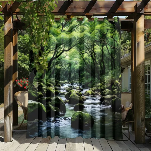 Waterproof Outdoor Curtain Privacy, Outdoor Shades, Sliding Patio Curtain Drapes, Pergola Curtains Grommet Forest Creek For Gazebo, Balcony, Porch, Party
