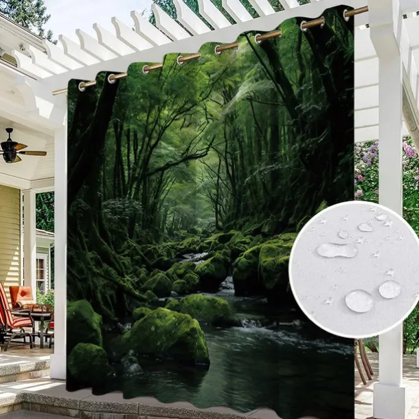 Waterproof Outdoor Curtain Privacy, Outdoor Shades, Sliding Patio Curtain Drapes, Pergola Curtains Grommet Forest Creek For Gazebo, Balcony, Porch, Party