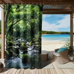 Waterproof Outdoor Curtain Privacy, Outdoor Shades, Sliding Patio Curtain Drapes, Pergola Curtains Grommet Forest Creek For Gazebo, Balcony, Porch, Party