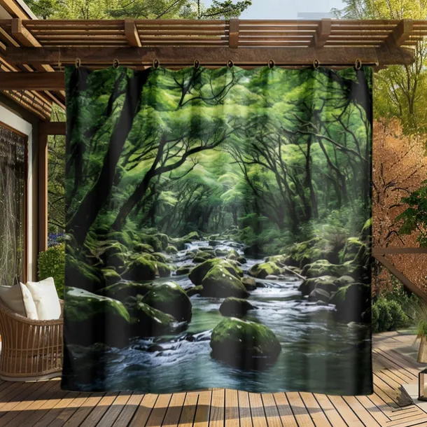 Waterproof Outdoor Curtain Privacy, Outdoor Shades, Sliding Patio Curtain Drapes, Pergola Curtains Grommet Forest Creek For Gazebo, Balcony, Porch, Party