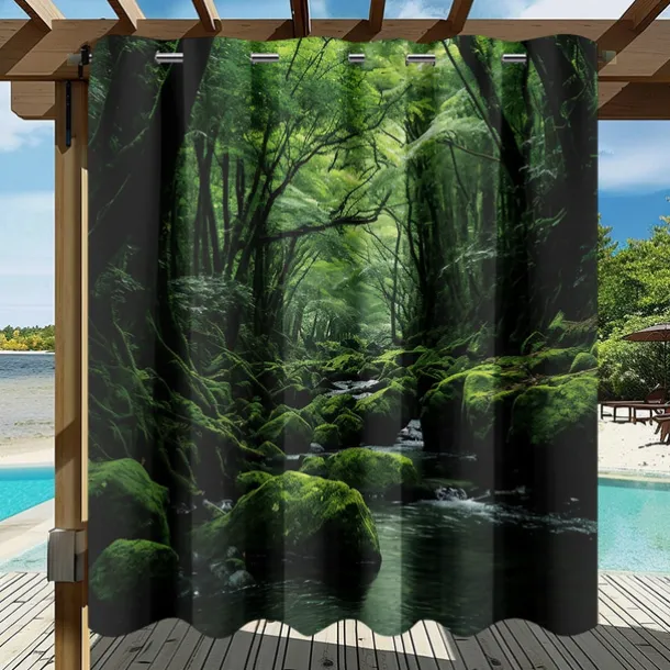 Waterproof Outdoor Curtain Privacy, Outdoor Shades, Sliding Patio Curtain Drapes, Pergola Curtains Grommet Forest Creek For Gazebo, Balcony, Porch, Party