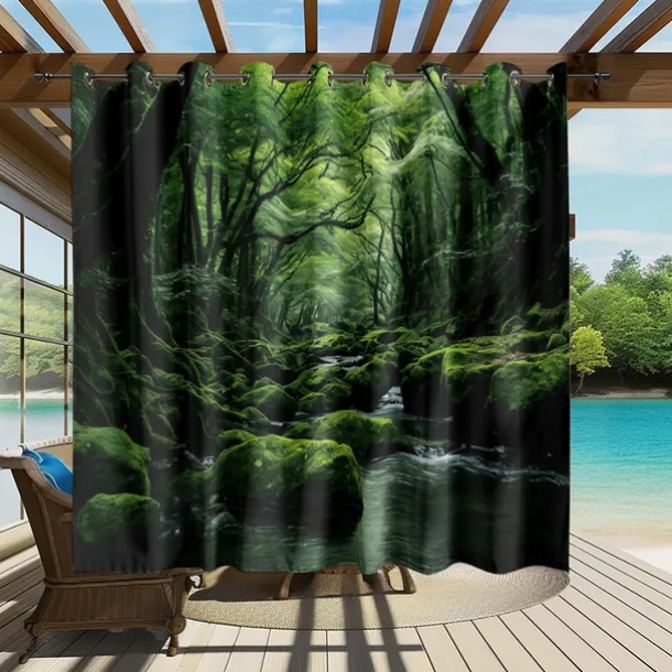 Waterproof Outdoor Curtain Privacy, Outdoor Shades, Sliding Patio Curtain Drapes, Pergola Curtains Grommet Forest Creek For Gazebo, Balcony, Porch, Party