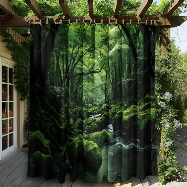 Waterproof Outdoor Curtain Privacy, Outdoor Shades, Sliding Patio Curtain Drapes, Pergola Curtains Grommet Forest Creek For Gazebo, Balcony, Porch, Party