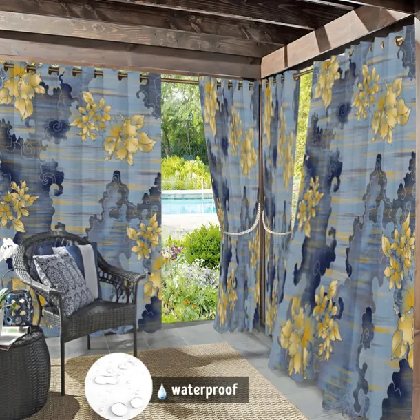 Waterproof Outdoor Curtain Privacy, Sliding Patio Curtain Drapes, Pergola Curtains Grommet Colorful Leaves For Gazebo, Balcony, Porch, Party, 1 Panel
