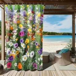 Waterproof Outdoor Curtain Privacy, Sliding Patio Curtain Drapes, Pergola Curtains Grommet 3D Summer Floral Landscape For Gazebo, Balcony, Porch, Party, 1 Panel