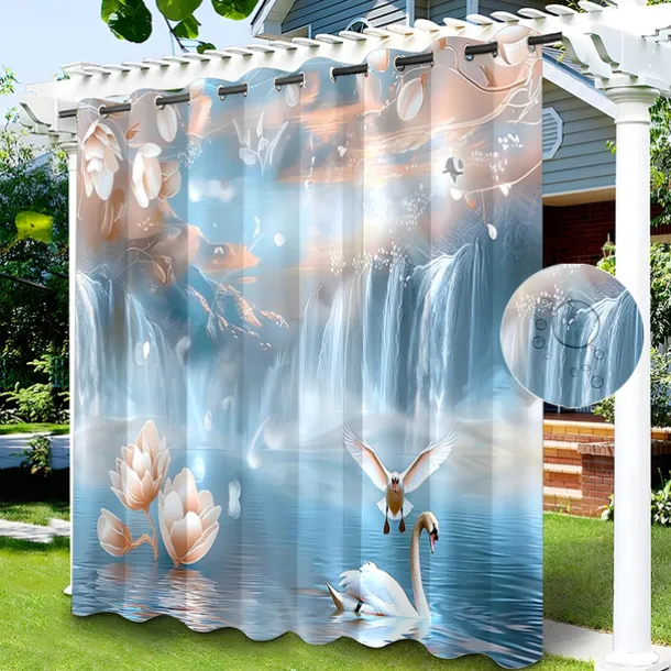 Waterproof Outdoor Curtain Privacy, Sliding Patio Curtain Drapes, Pergola Curtains Grommet 3D Tree Forest Landscape For Gazebo, Balcony, Porch, Party, 1 Panel