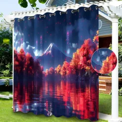 Waterproof Outdoor Curtain Privacy, Sliding Patio Curtain Drapes, Pergola Curtains Grommet 3D Tree Forest Landscape For Gazebo, Balcony, Porch, Party, 1 Panel