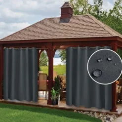 Waterproof Outdoor Curtain Privacy, Sliding Patio Curtain Farmhouse Drapes, Pergola Curtains Grommet For Gazebo, Balcony, Porch, Party, Hotel, 1 Panel