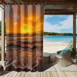 Waterproof Outdoor Curtain Privacy, Sliding Patio Curtain Drapes, Pergola Curtains Grommet 3D Ocean Beach Landscape For Gazebo, Balcony, Porch, Party, 1 Panel