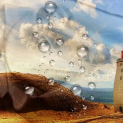 Waterproof Outdoor Curtain Privacy, Sliding Patio Curtain Drapes, Pergola Curtains Grommet 3D Ocean Light Tower Landscape For Gazebo, Balcony, Porch, Party, 1 Panel