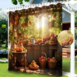Waterproof Outdoor Curtain Privacy, Sliding Patio Curtain Drapes, Pergola Curtains Grommet 3D Grape under Sunshine for Gazebo, Balcony, Porch, Party, 1 Panel