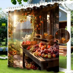 Waterproof Outdoor Curtain Privacy, Sliding Patio Curtain Drapes, Pergola Curtains Grommet 3D Grape under Sunshine for Gazebo, Balcony, Porch, Party, 1 Panel