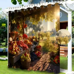 Waterproof Outdoor Curtain Privacy, Sliding Patio Curtain Drapes, Pergola Curtains Grommet 3D Grape under Sunshine for Gazebo, Balcony, Porch, Party, 1 Panel