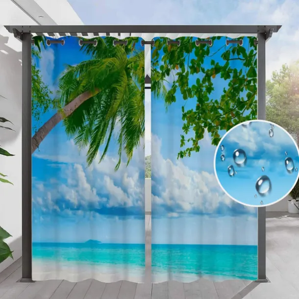 Waterproof Outdoor Curtain Privacy, Sliding Patio Beach Curtain Drapes , Pergola Curtains Grommet For Gazebo, Balcony, Porch, Party, Hotel, 1 Panel