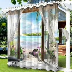 Waterproof Outdoor Curtain Privacy, Sliding Patio Beach Curtain Drapes , Pergola Curtains Grommet For Gazebo, Balcony, Porch, Party, Hotel, 1 Panel
