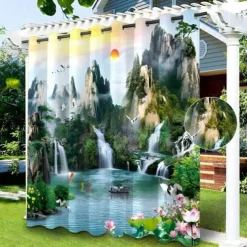 Waterproof Outdoor Curtain Privacy, Sliding Patio Beach Curtain Drapes , Pergola Curtains Grommet For Gazebo, Balcony, Porch, Party, Hotel, 1 Panel