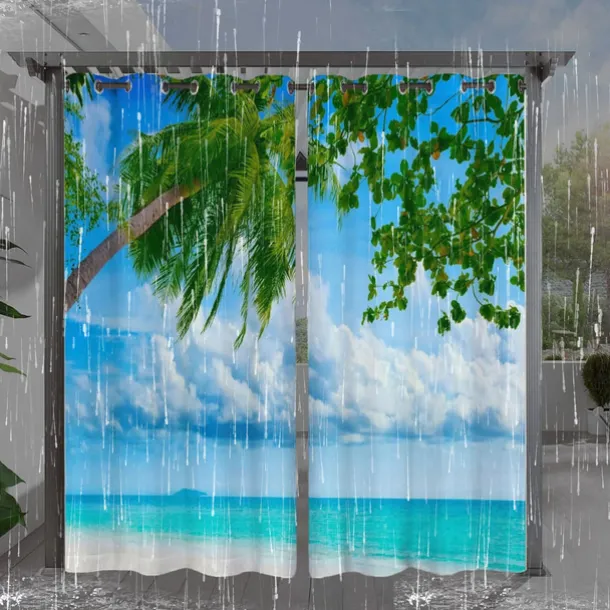 Waterproof Outdoor Curtain Privacy, Sliding Patio Beach Curtain Drapes , Pergola Curtains Grommet For Gazebo, Balcony, Porch, Party, Hotel, 1 Panel