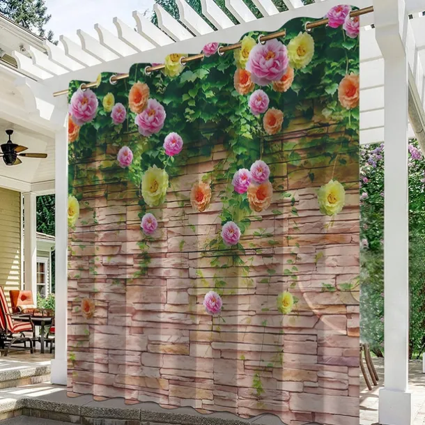 Waterproof Outdoor Curtain Privacy, Outdoor Shades, Sliding Patio Curtain Drapes, Pergola Curtains Grommet Brick Wall For Gazebo, Balcony, Porch, Party
