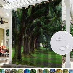 Waterproof Outdoor Curtain Privacy, Sliding Patio Curtain Drapes, Pergola Curtains Grommet 3D Forest Landscape For Gazebo, Balcony, Porch, Party, 1 Panel